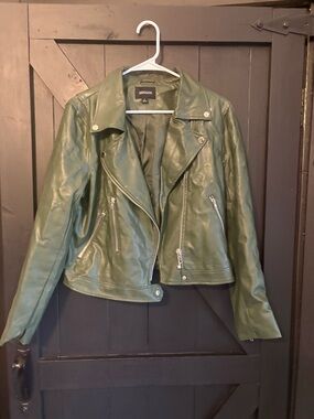 Zenana Outfitters Olive Green Faux Leather Moto Jacket